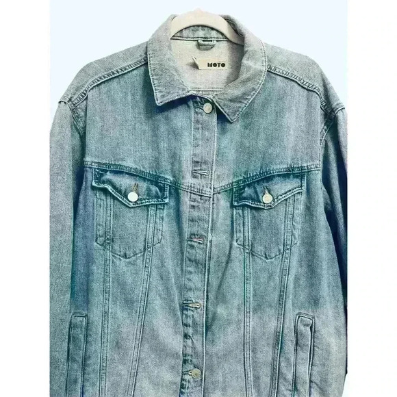 Topshop Moto Oversized, Blue Denim jacket, Size12 100% Cotton - Picture 3 of 3